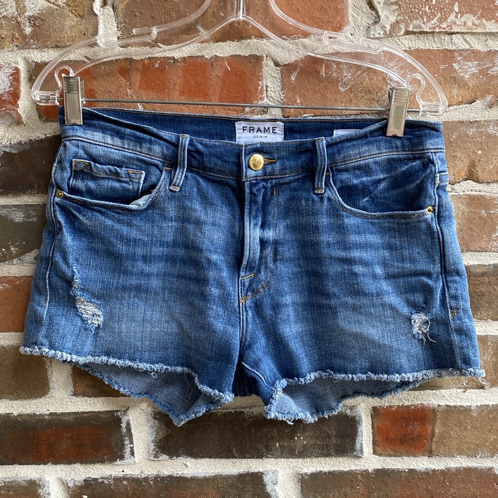 Frame Le Cutoff Distressed Denim Shorts Size 27